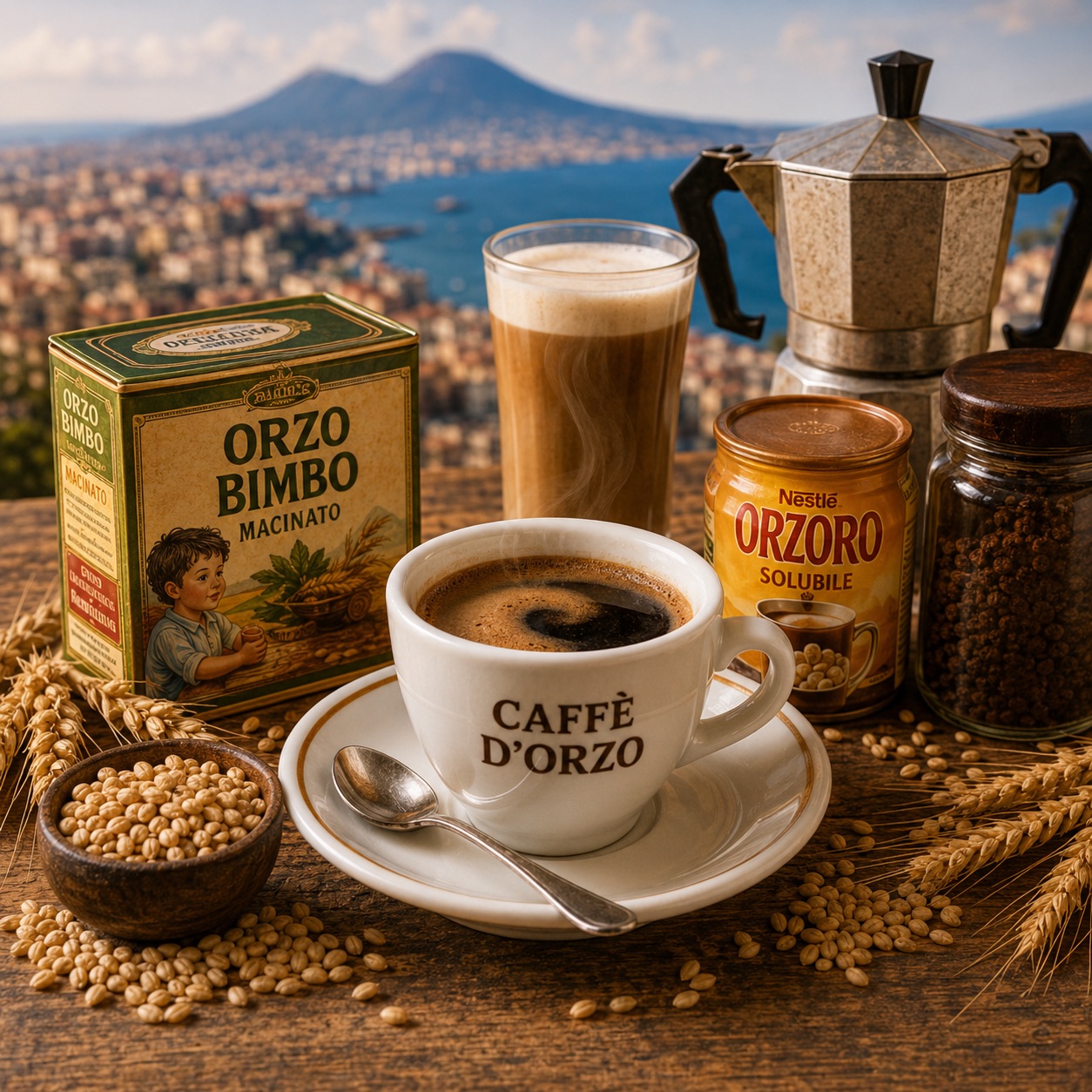Caffè d'orzo — barley coffee with frothed milk