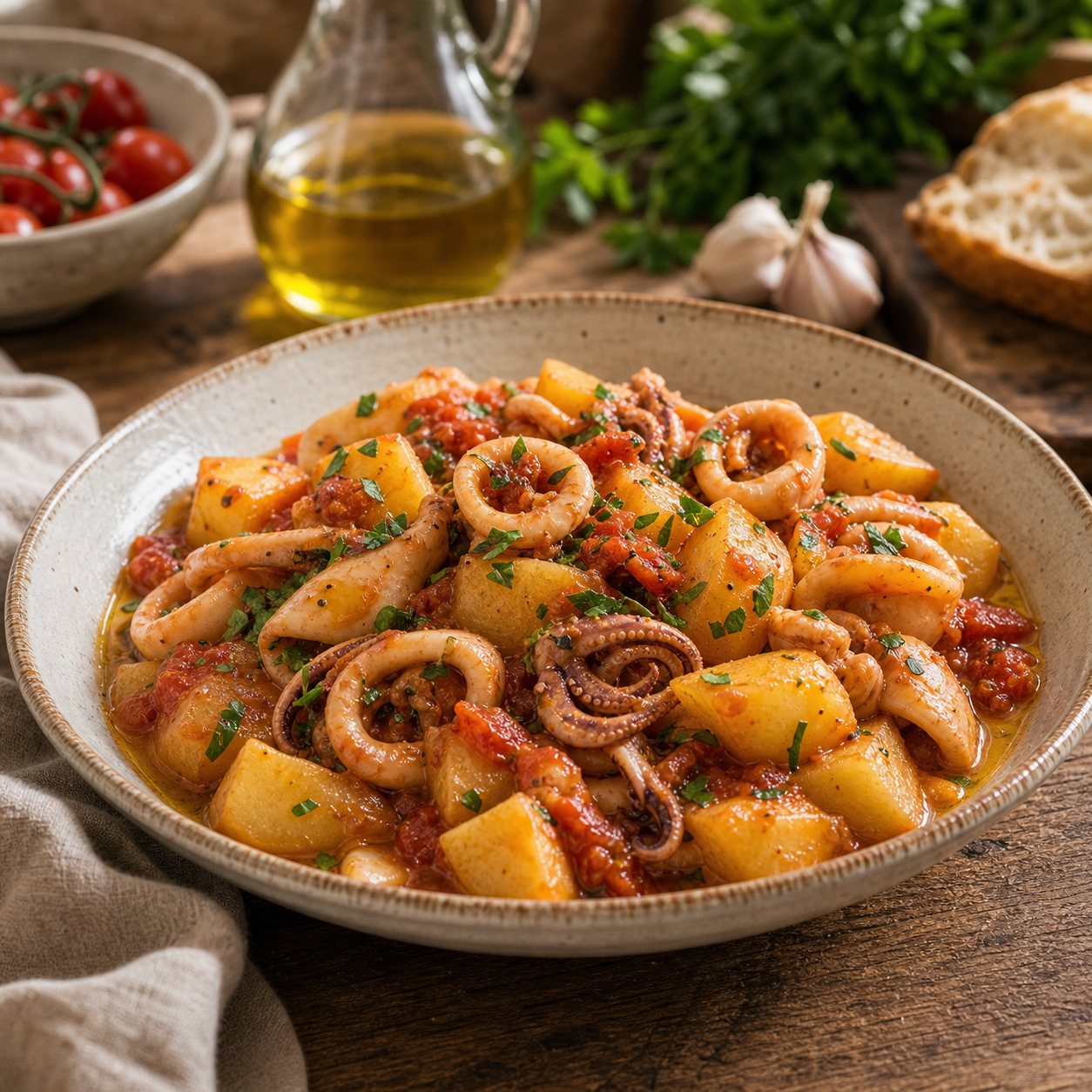 Calamari e patate in umido