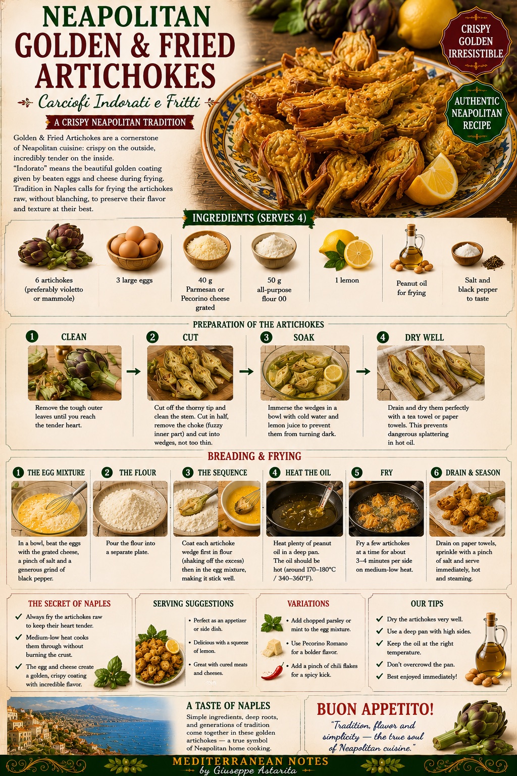 Carciofi Indorati e Fritti alla Napoletana — infographic by Mediterranean Notes