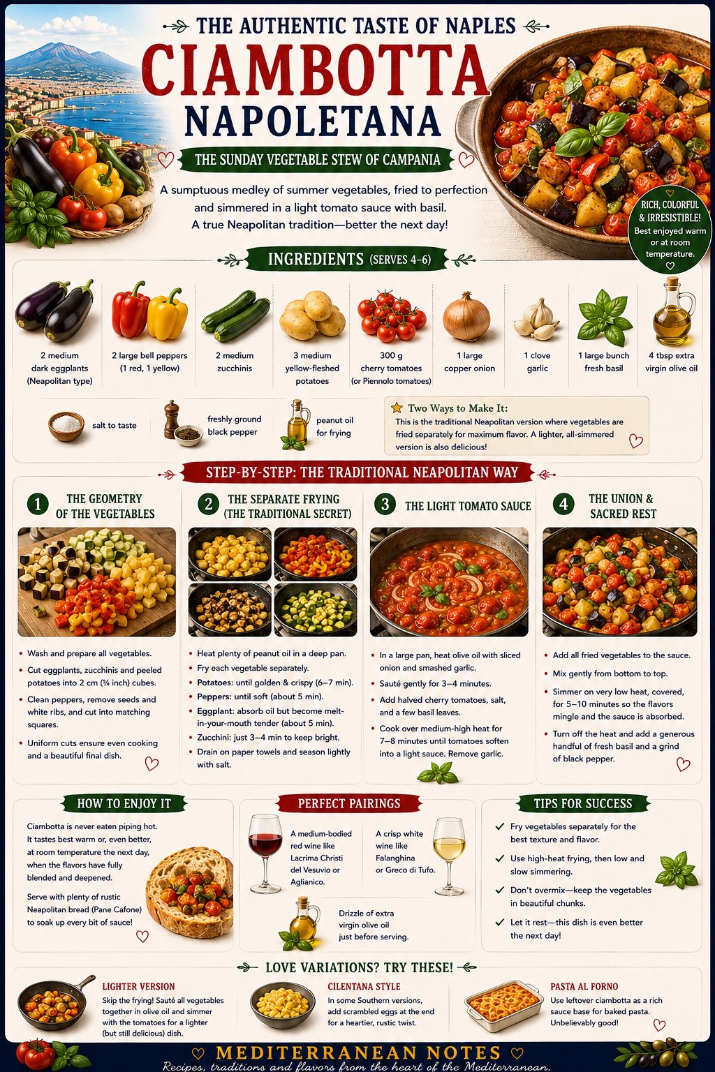 Ciambotta napoletana infographic — the Sunday vegetable stew of Campania