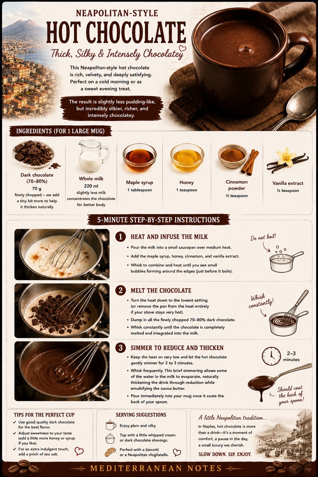 Cioccolata Calda Americana — maple syrup, honey, dark chocolate