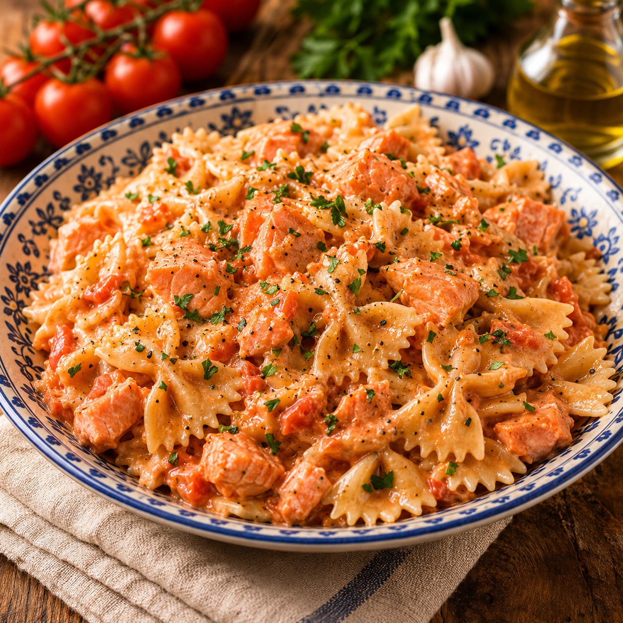 Farfalle al salmone — pink pasta with smoked salmon
