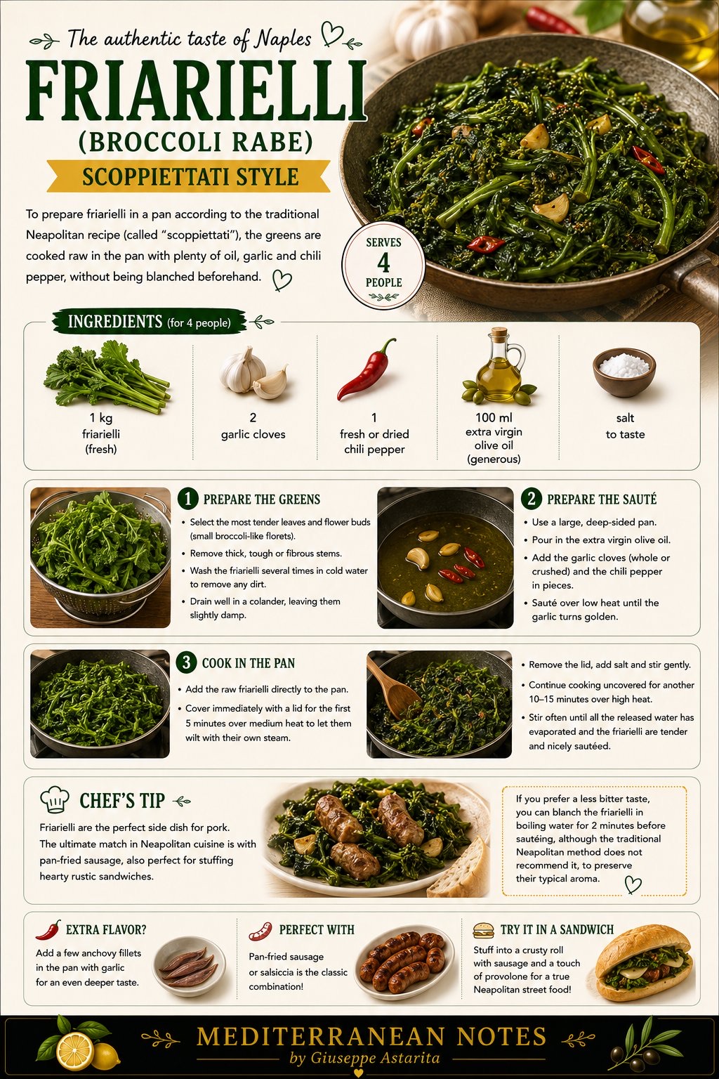 Friarielli scoppiettati infographic — ingredients, method, and tips