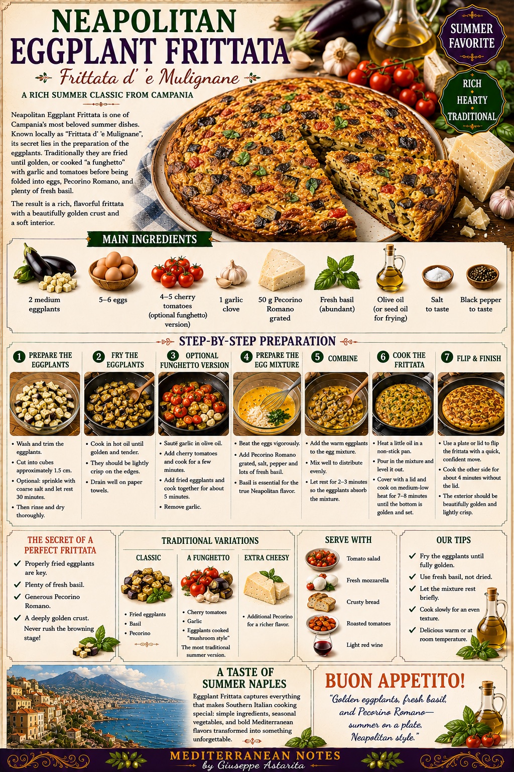 Frittata di Melanzane alla Napoletana — step by step infographic, Mediterranean Notes by Giuseppe Astarita
