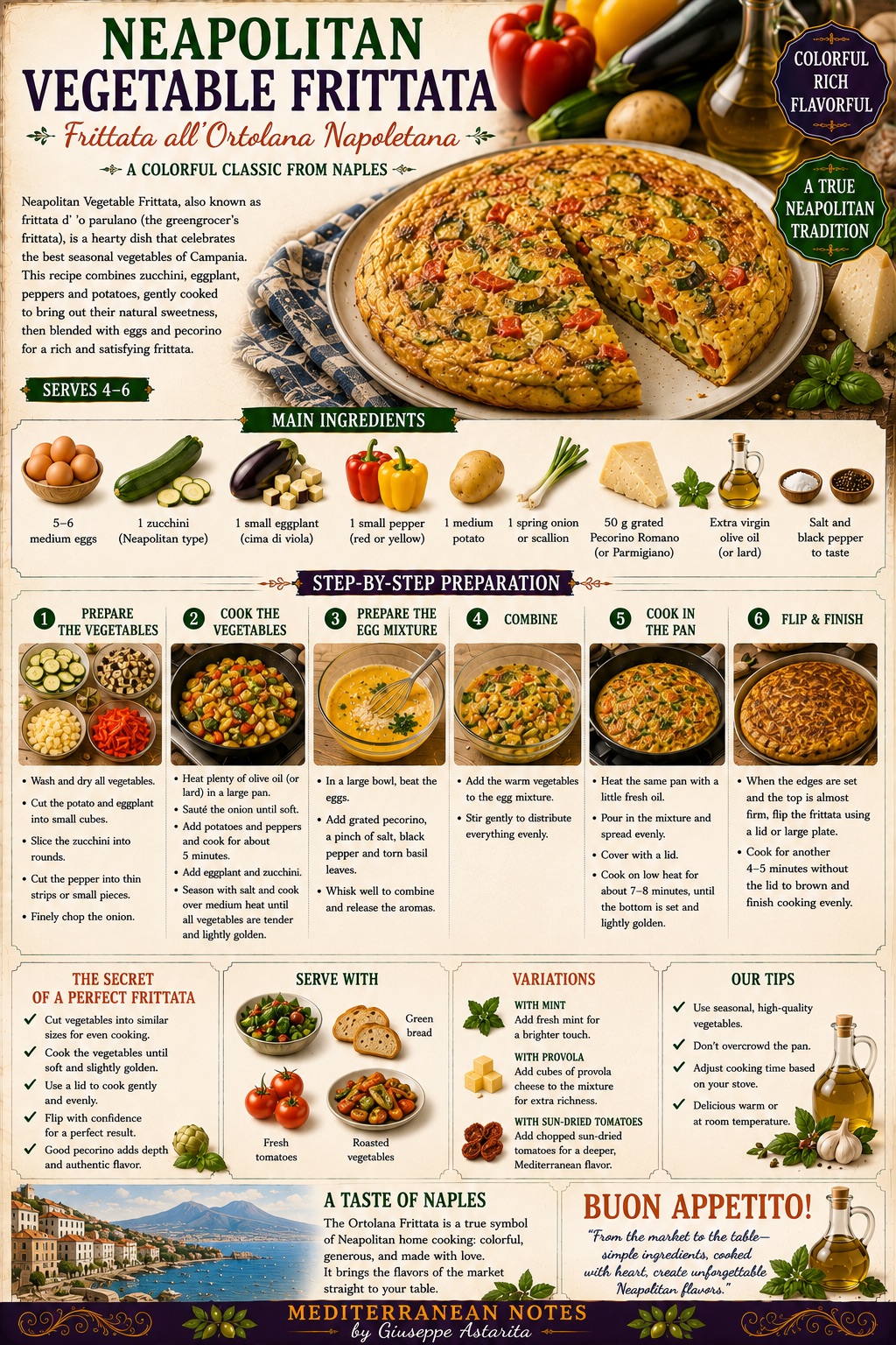 Frittata all'Ortolana Napoletana — step by step infographic, Mediterranean Notes by Giuseppe Astarita