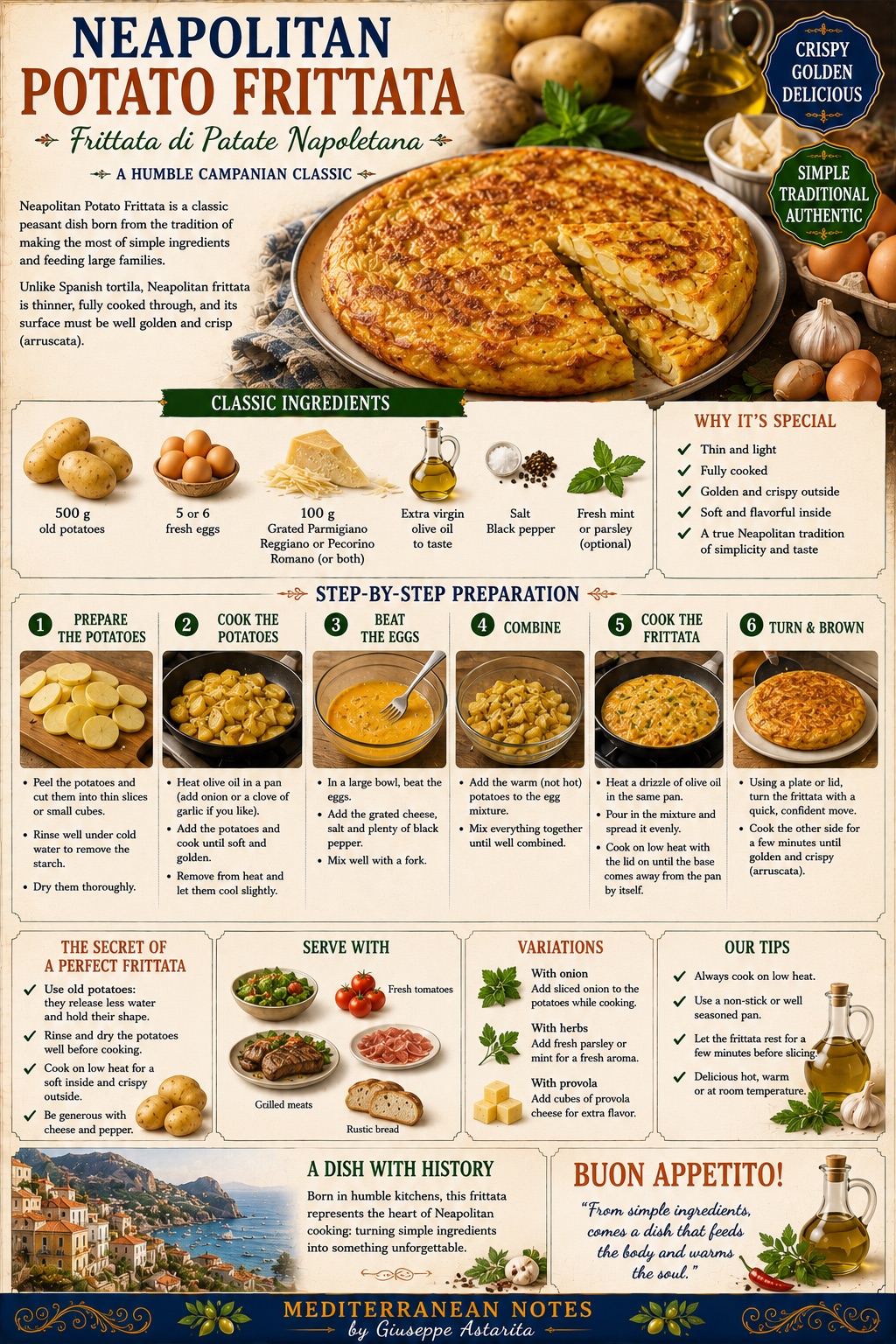 Frittata di Patate Napoletana — step by step infographic, Mediterranean Notes by Giuseppe Astarita