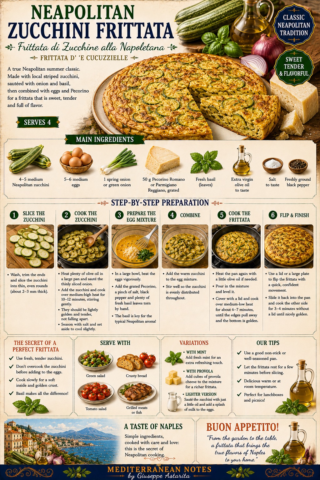 Frittata di Zucchine alla Napoletana — step by step infographic, Mediterranean Notes by Giuseppe Astarita