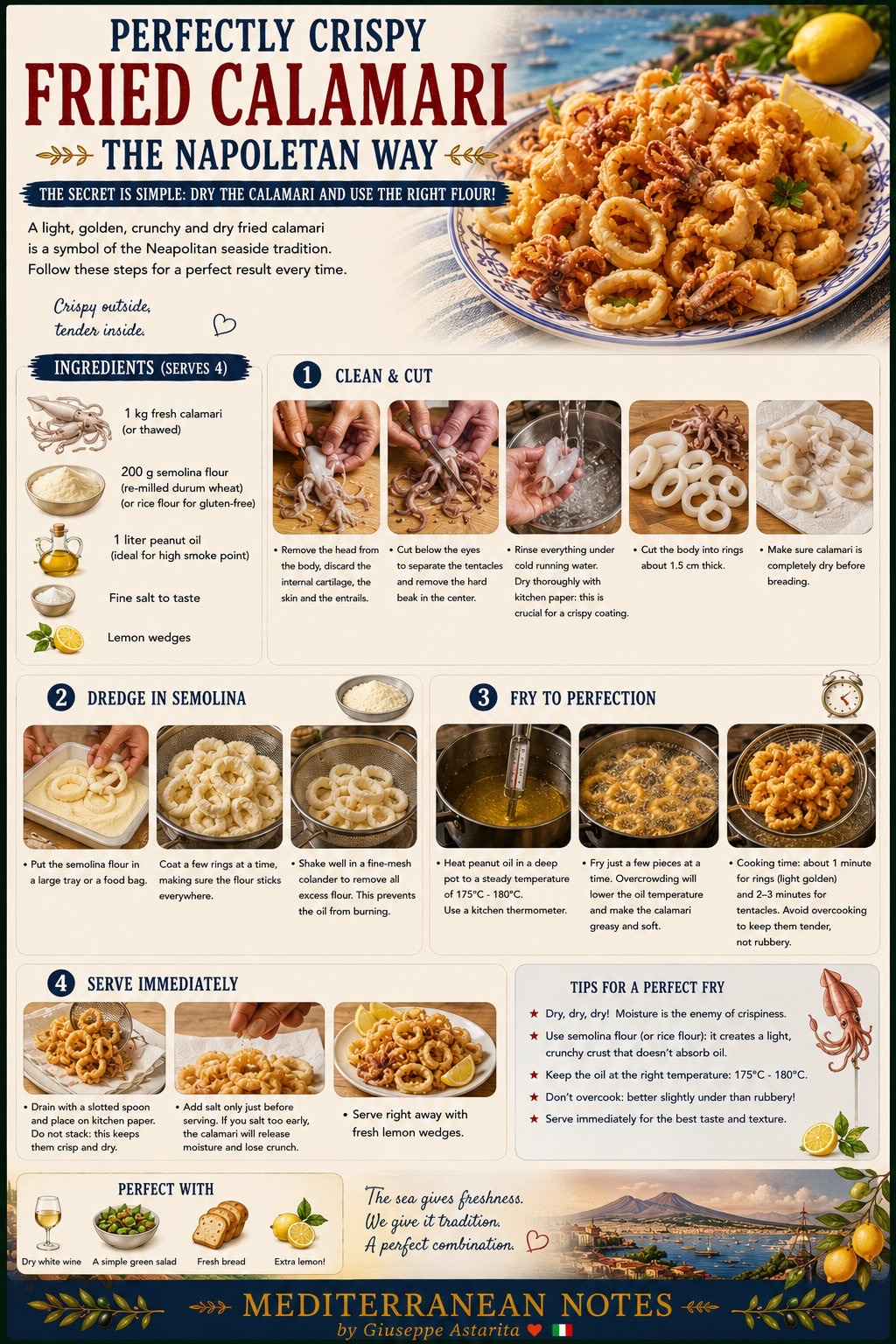 Perfectly Crispy Fried Calamari the Neapolitan Way — infographic