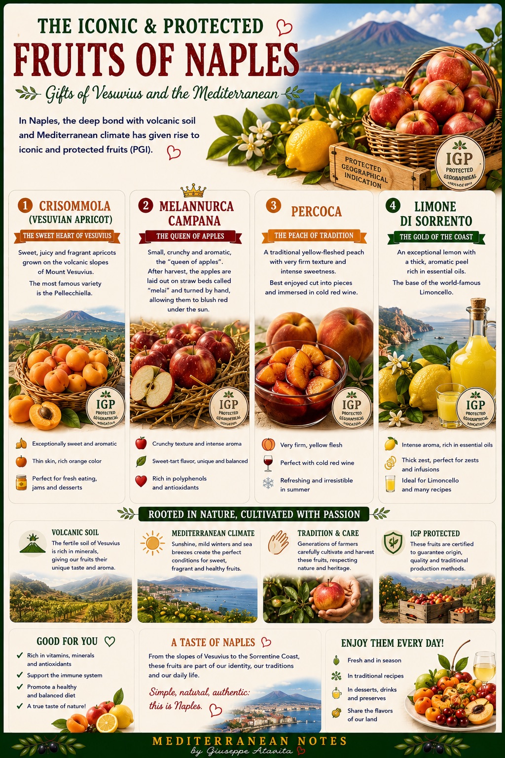 I frutti iconici e protetti di Napoli -- Crisommola, Melannurca Campana, Percoca, Limone di Sorrento, Mediterranean Notes