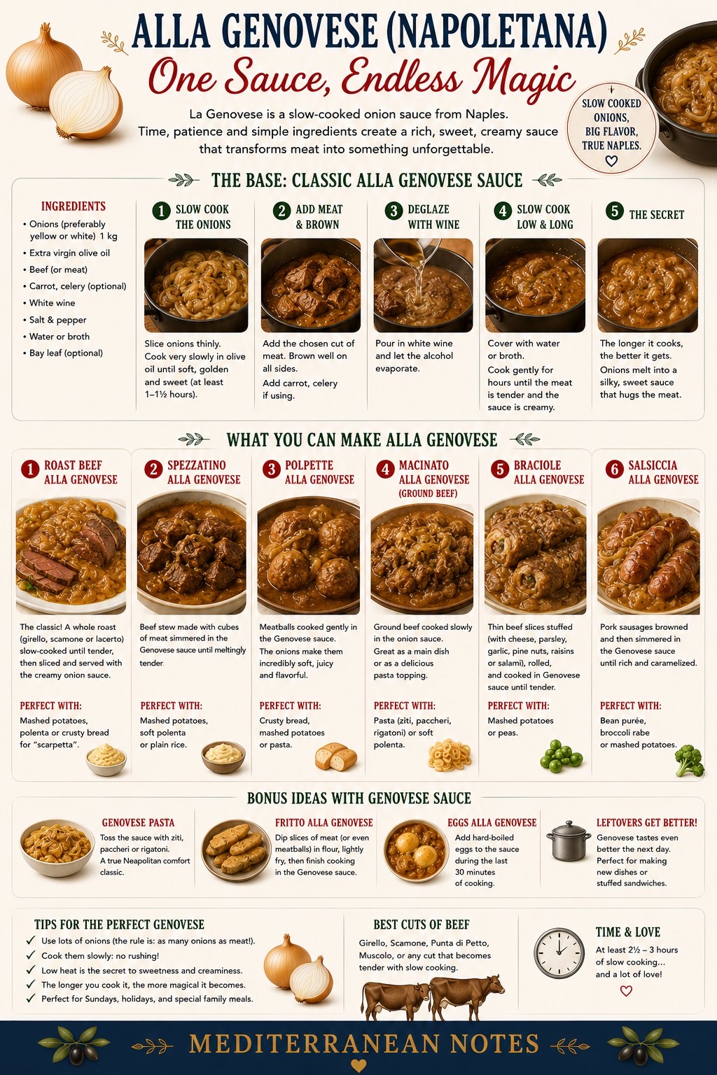 La Genovese Napoletana — sauce, preparations, and uses infographic