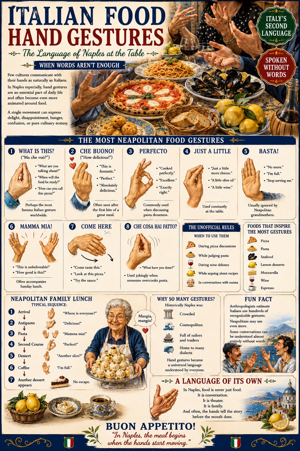 Italian Food Hand Gestures — infographic, Mediterranean Notes by Giuseppe Astarita