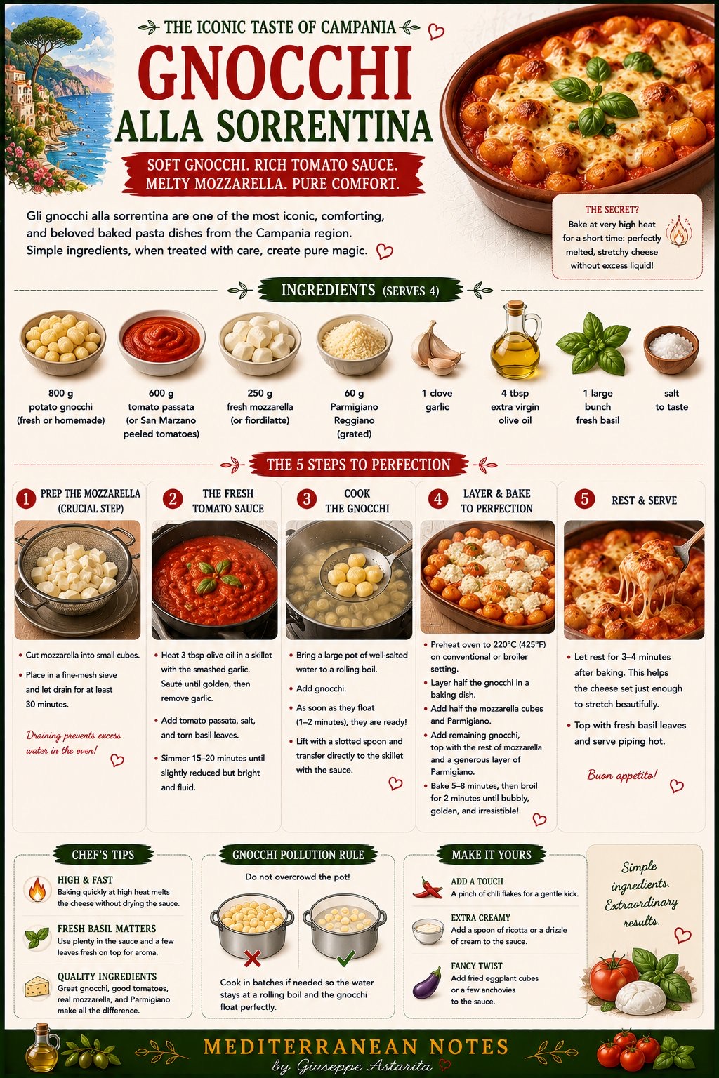 Gnocchi alla Sorrentina infographic — 5 steps to perfection