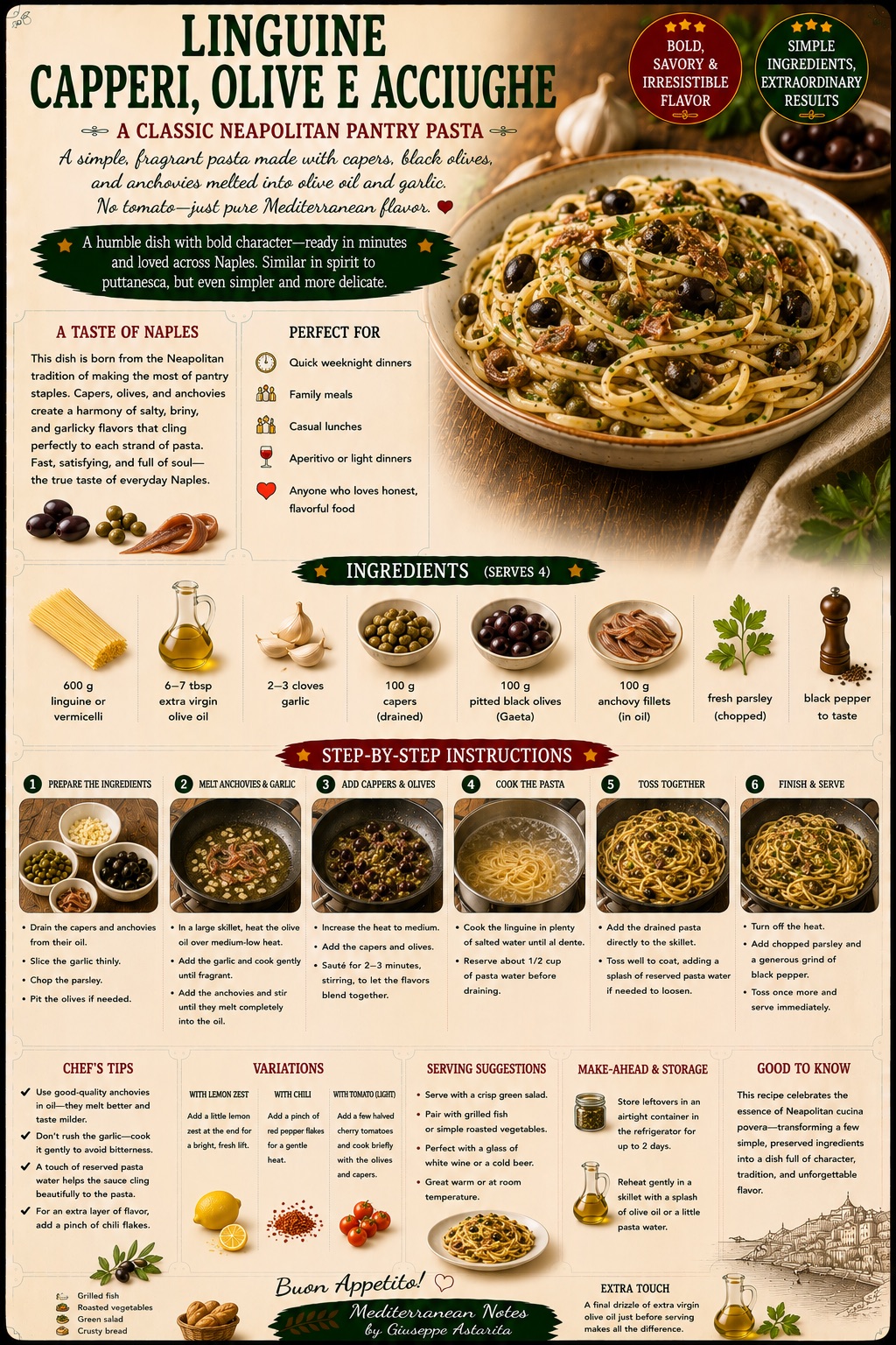 Linguine Capperi, Olive e Acciughe — infographic by Giuseppe Astarita