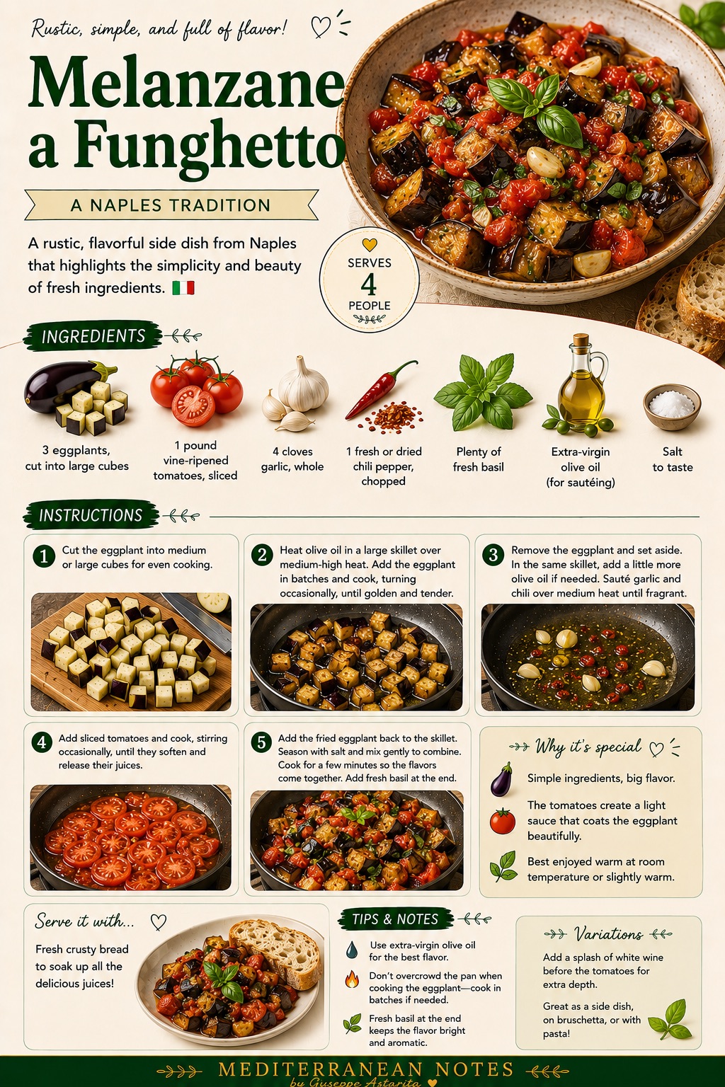 Melanzane a Funghetto infographic — ingredients, instructions, and tips