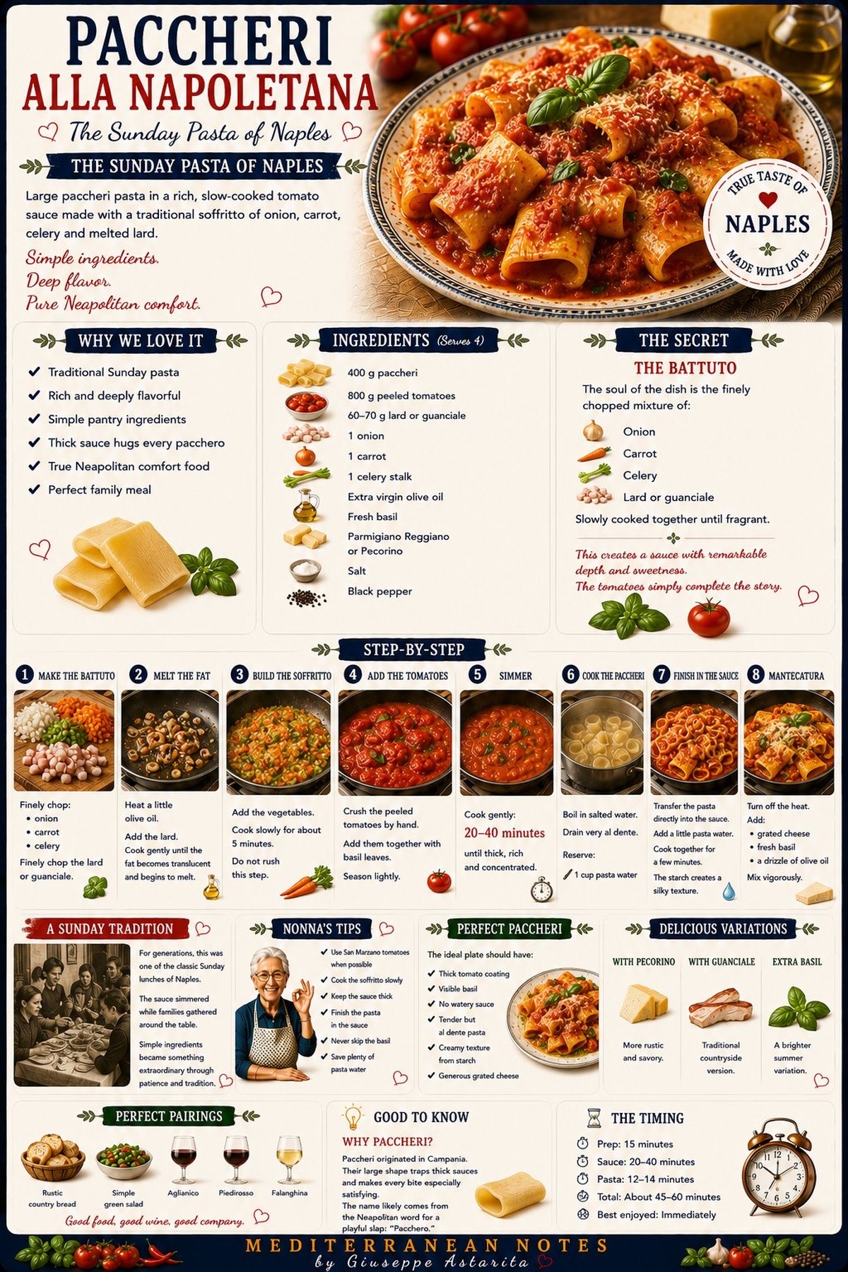 Paccheri alla napoletana — the traditional version with battuto and lard