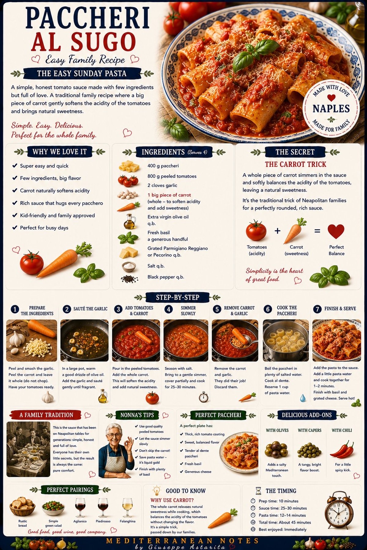 Paccheri al sugo — the family recipe, step by step