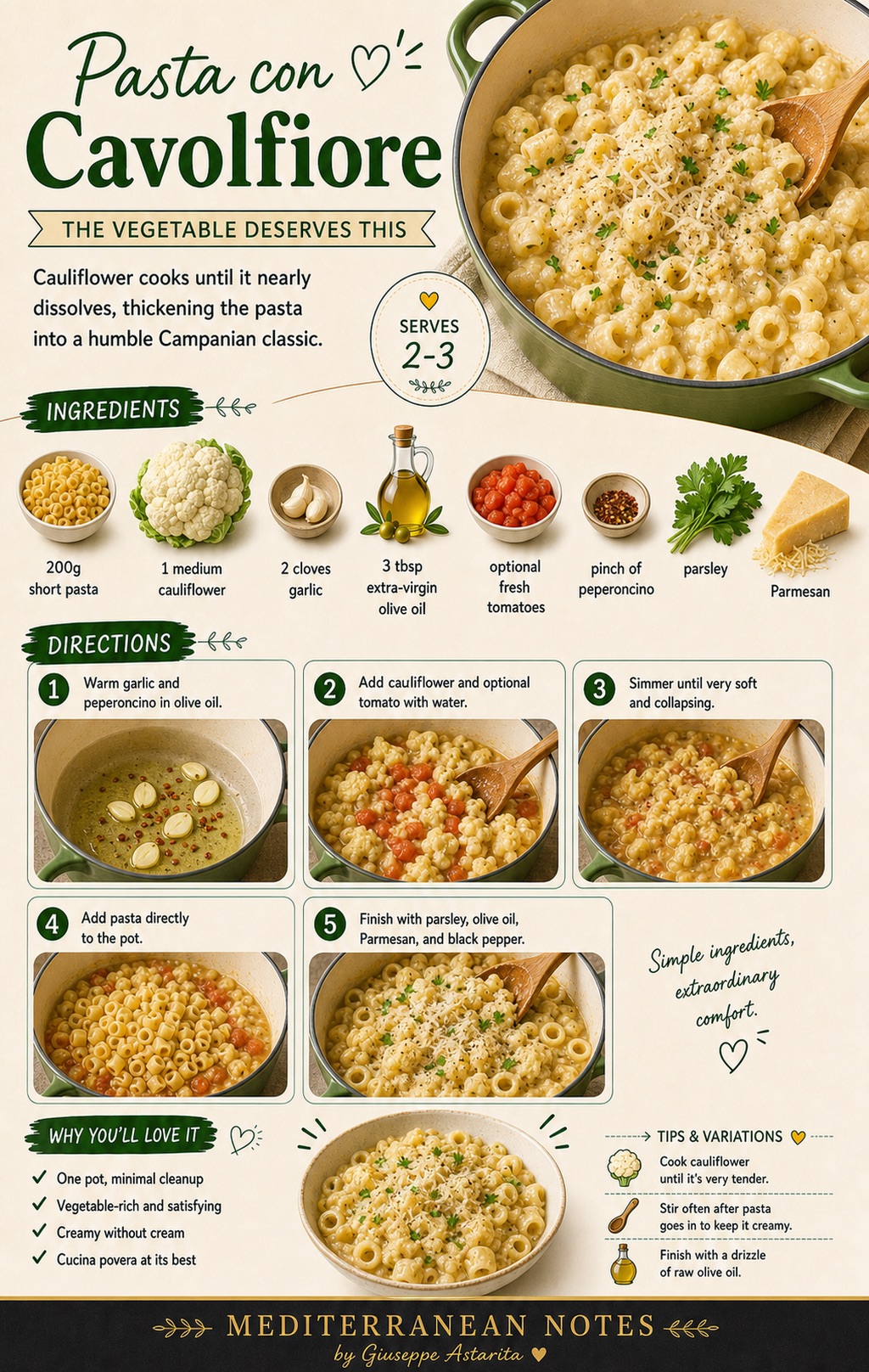 Pasta con cavolfiore infographic