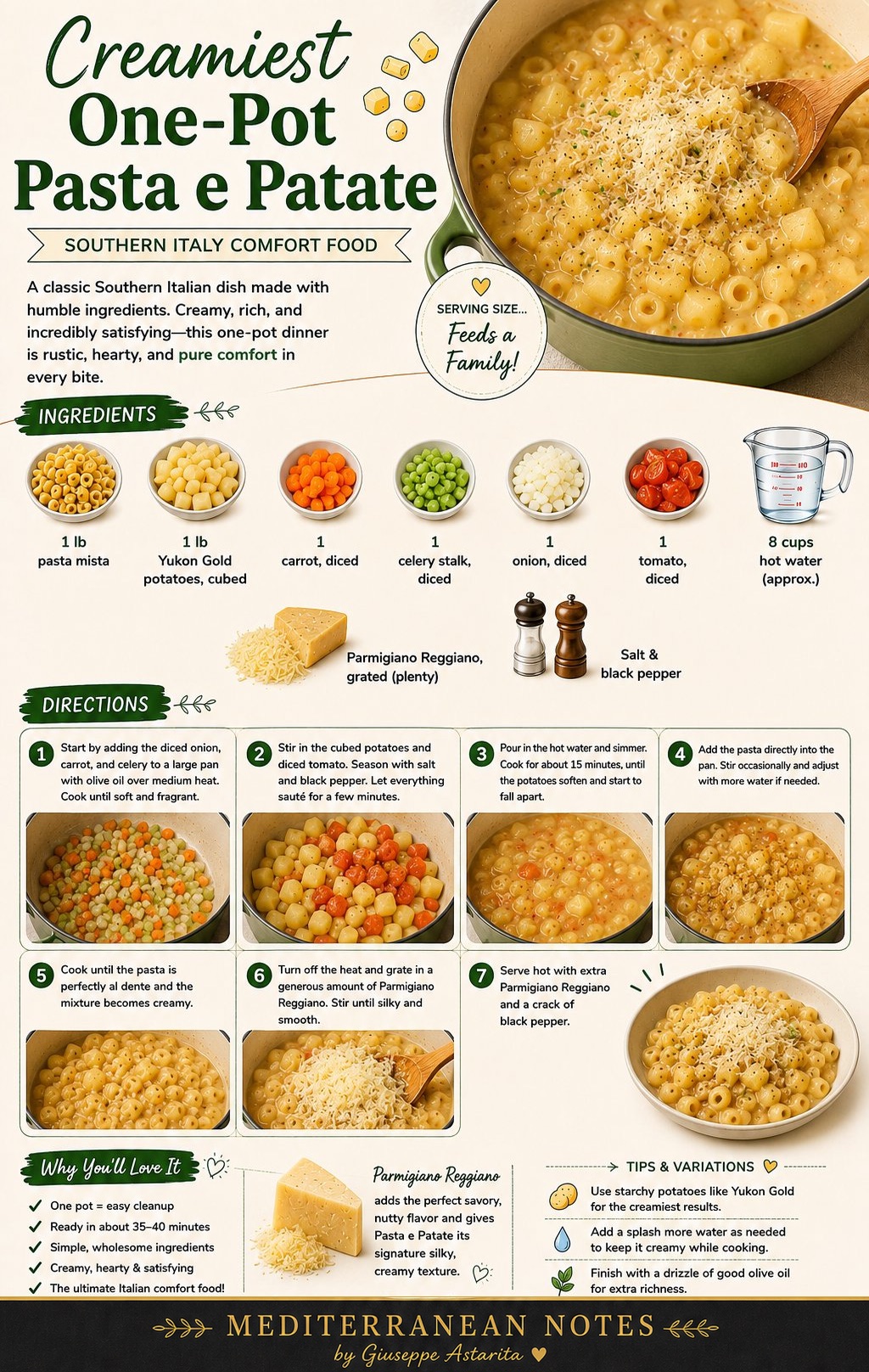 Creamiest one-pot pasta e patate infographic