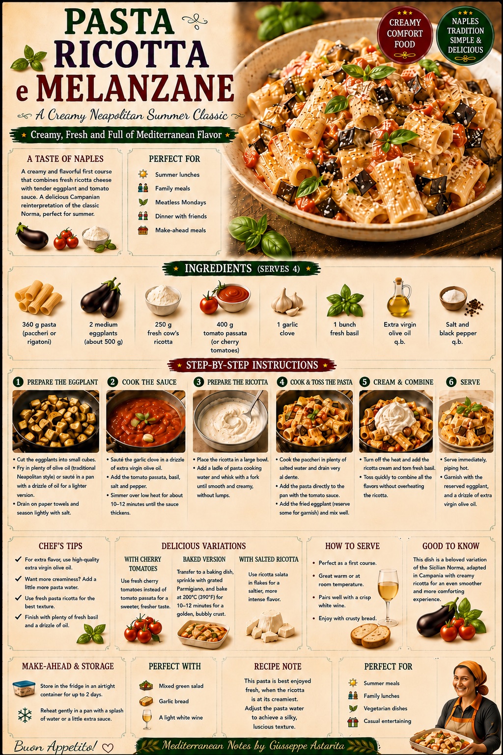 Pasta, ricotta e melanzane — infographic by Giuseppe Astarita