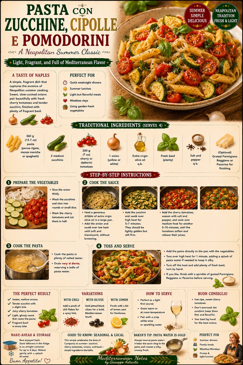Pasta con Zucchine, Cipolle e Pomodorini — infographic by Giuseppe Astarita