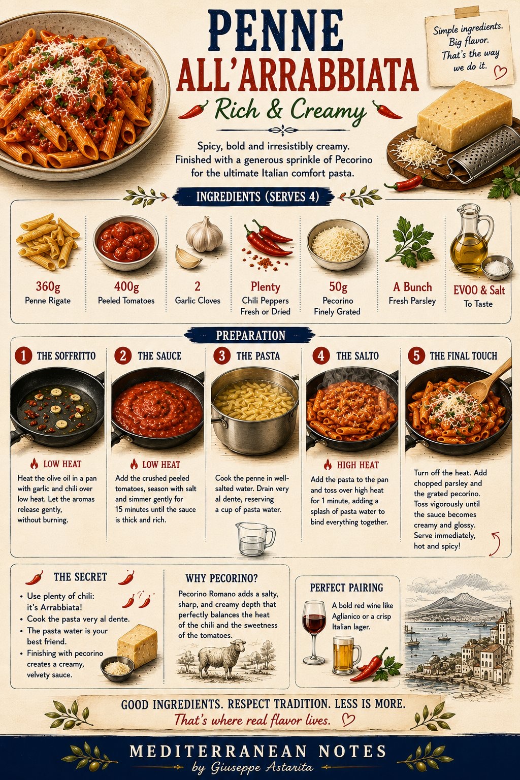 Penne all'Arrabbiata rich and creamy infographic