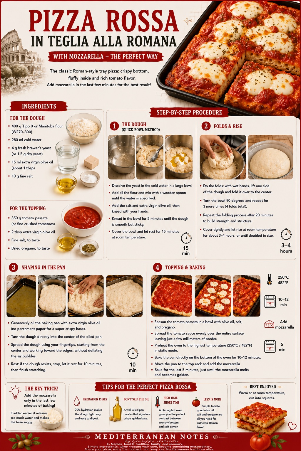 Pizza Rossa in Teglia alla Romana — step by step infographic