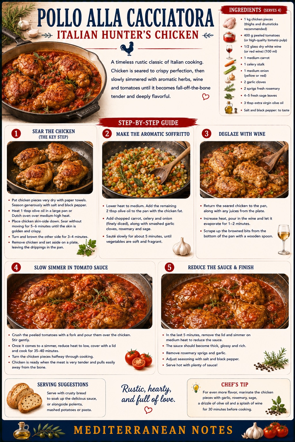 Pollo alla Cacciatora — step-by-step infographic
