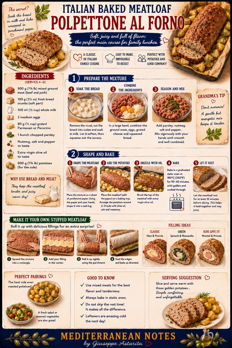 Polpettone al Forno — Italian Baked Stuffed Meatloaf infographic