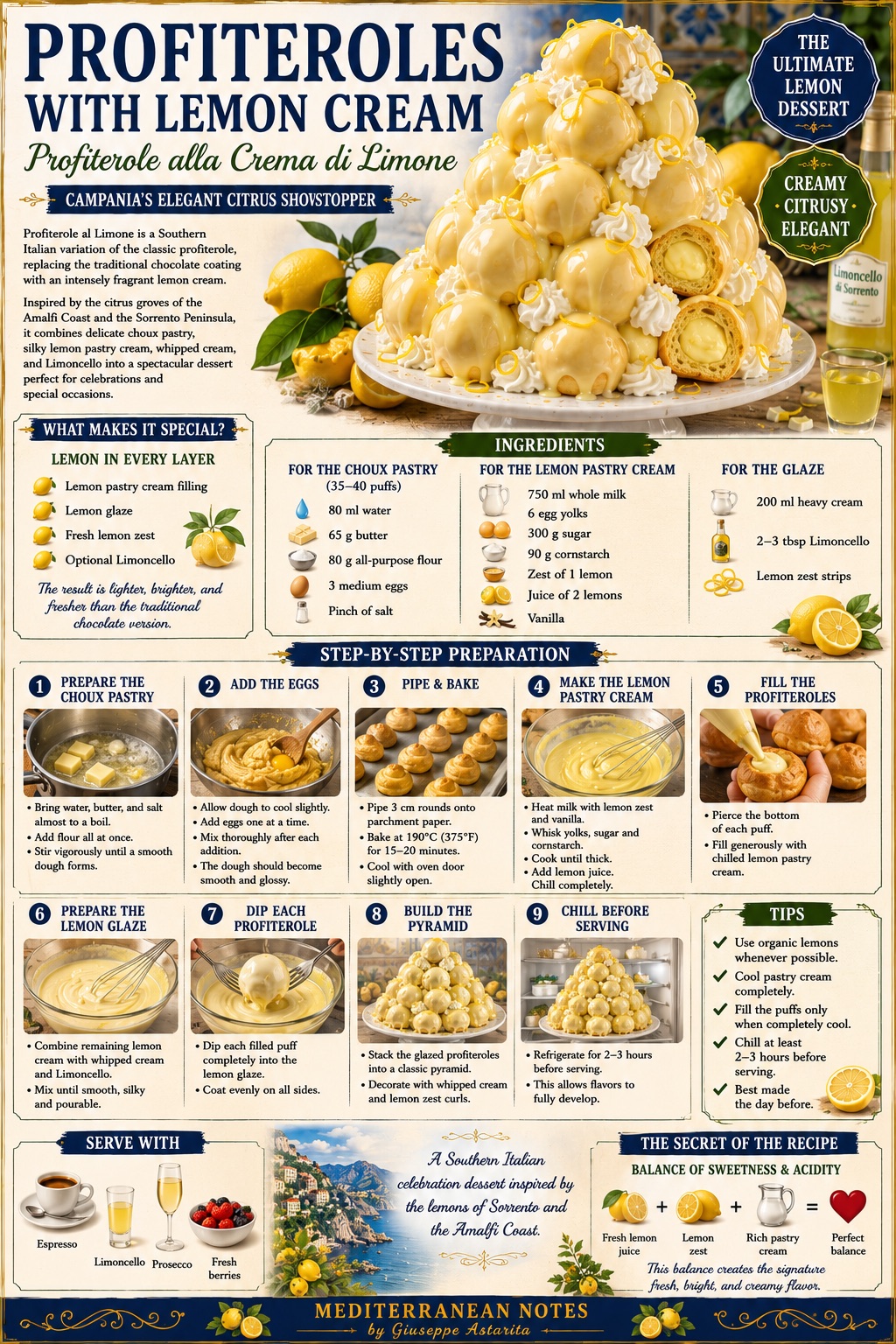 Profiteroles alla Crema di Limone — infographic, Mediterranean Notes by Giuseppe Astarita