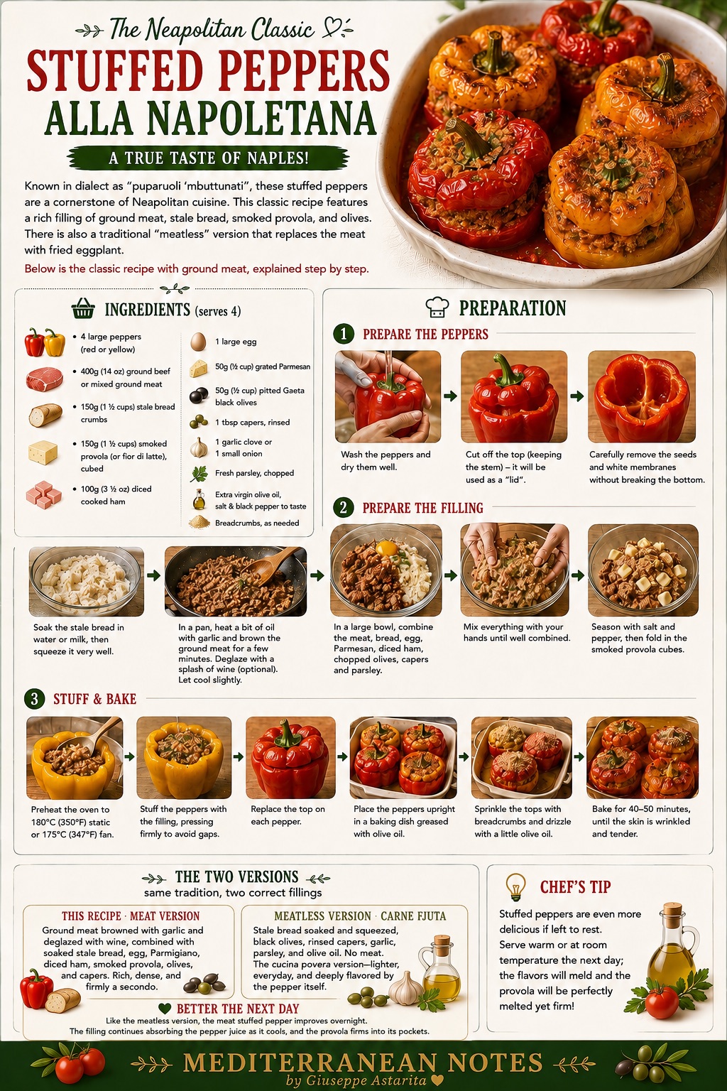 Stuffed Peppers alla Napoletana with meat — step-by-step infographic