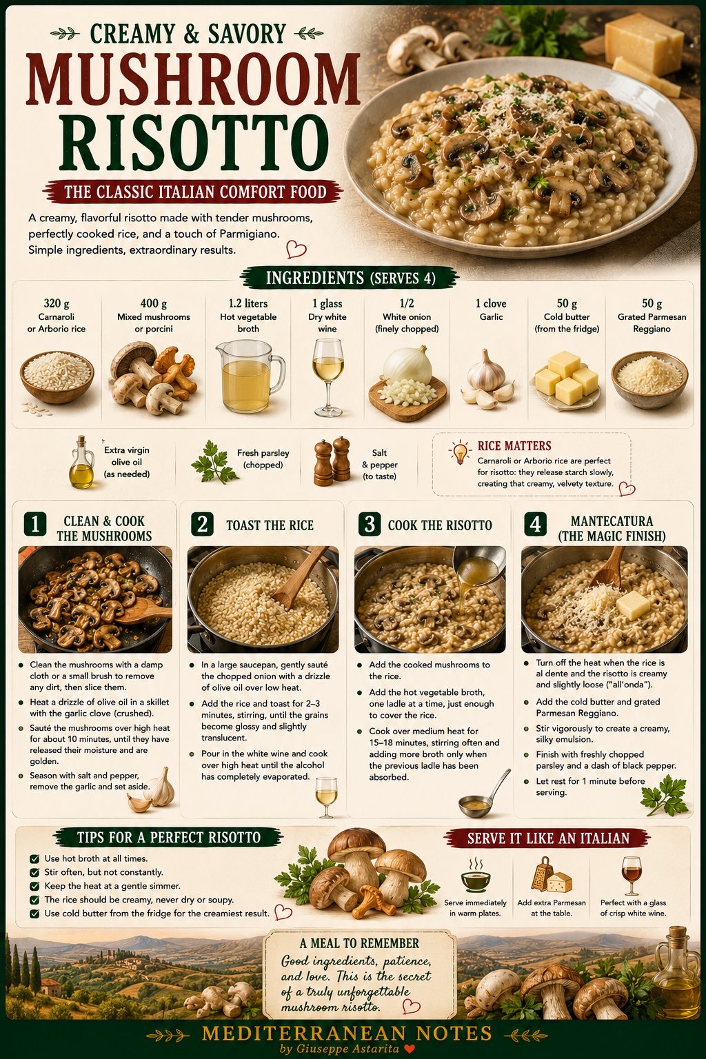 Mushroom Risotto — creamy and savory Italian classic infographic