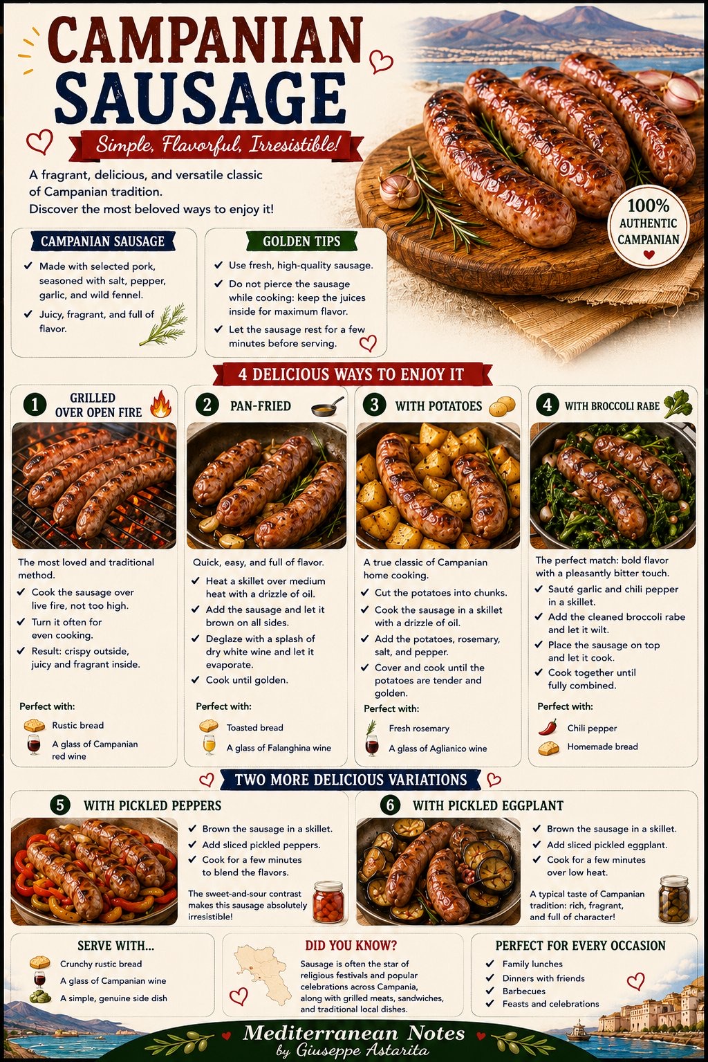 La Salsiccia Campana — six preparations infographic by Giuseppe Astarita