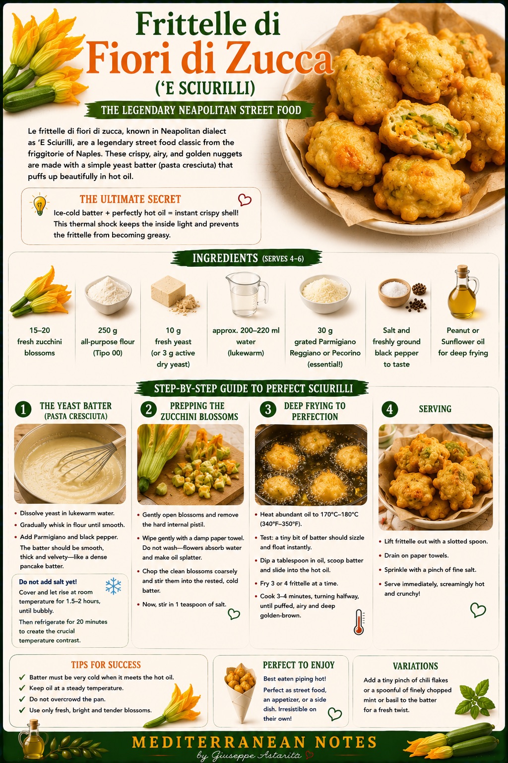 'E Sciurilli — Neapolitan zucchini blossom fritters infographic