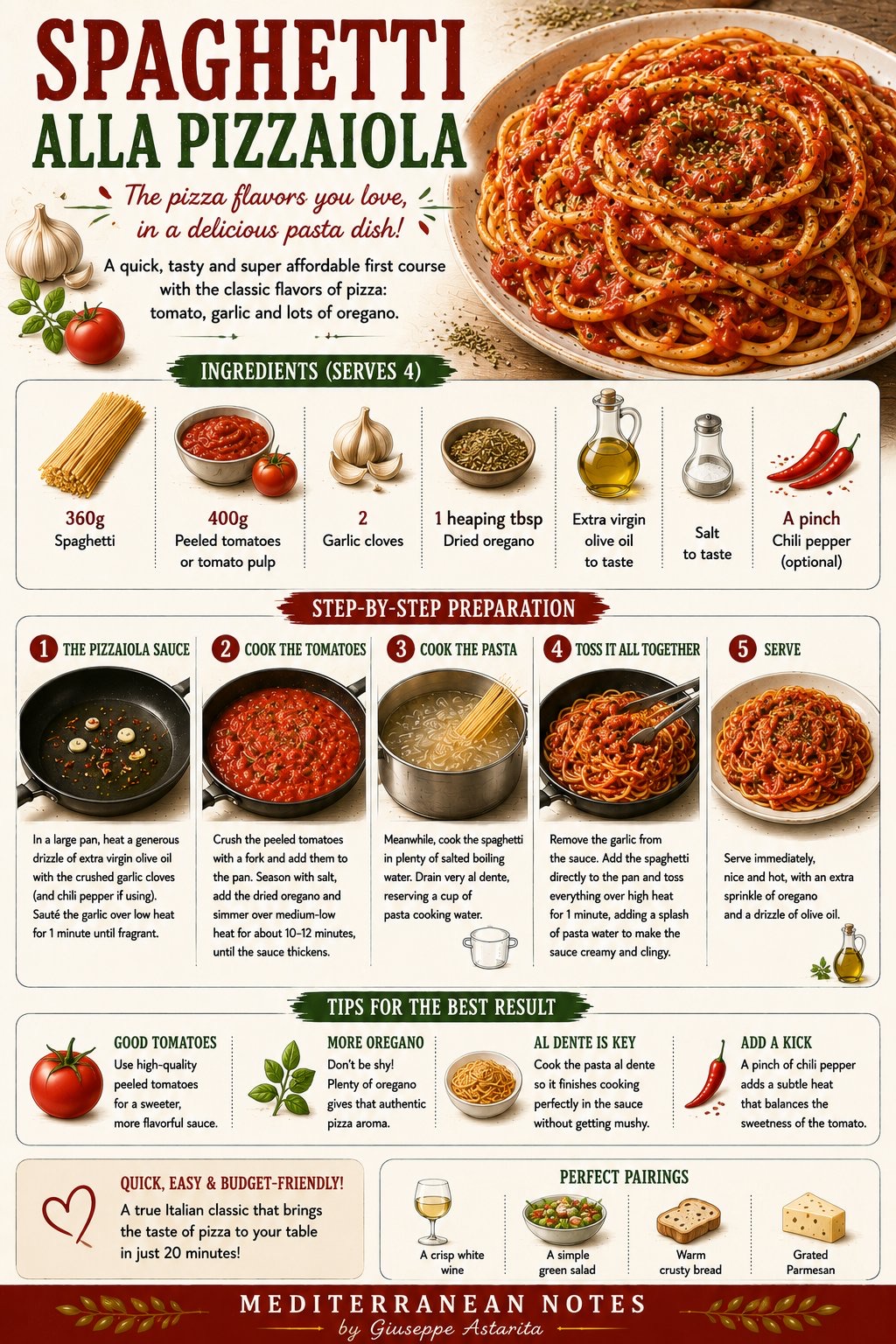 Spaghetti alla Pizzaiola — pizza flavors in pasta form infographic
