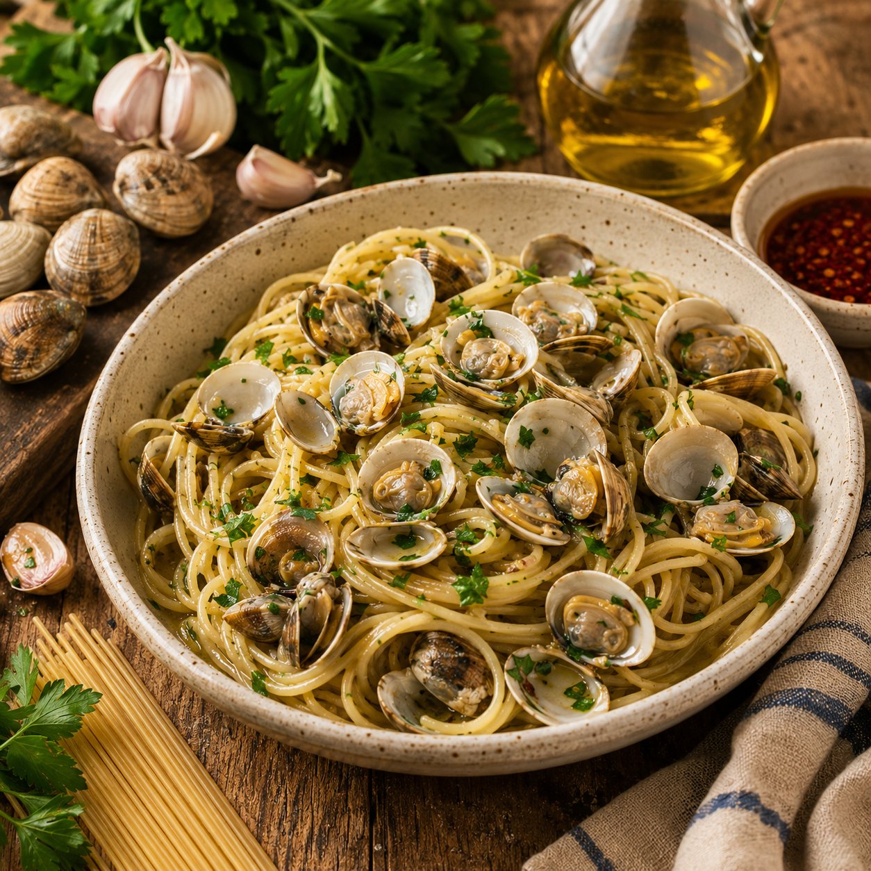 Spaghetti ai lupini — wild Mediterranean clam pasta