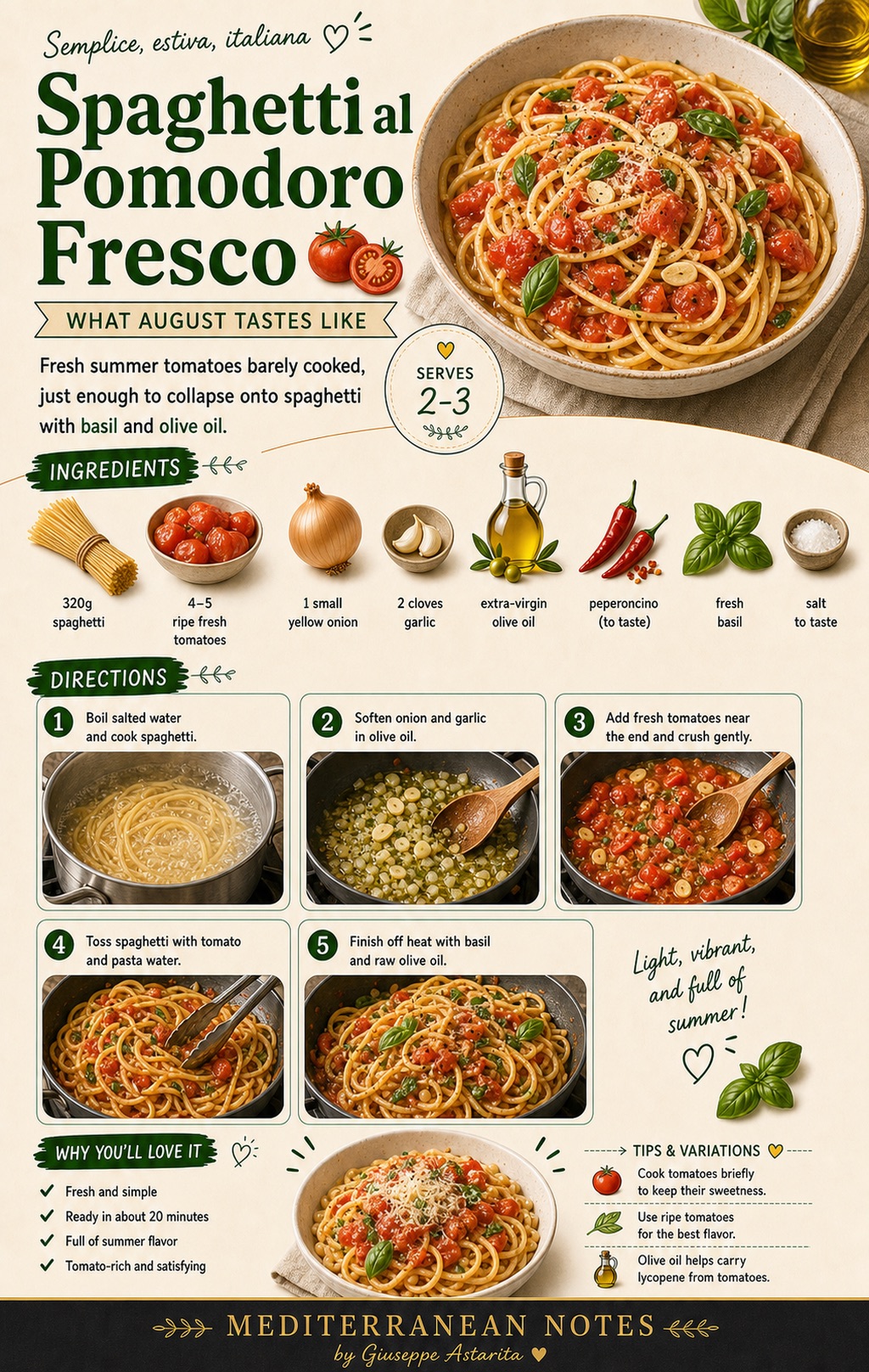 Spaghetti al pomodoro fresco infographic