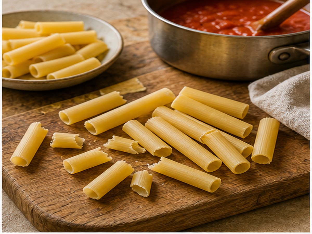 Breaking pasta by hand
