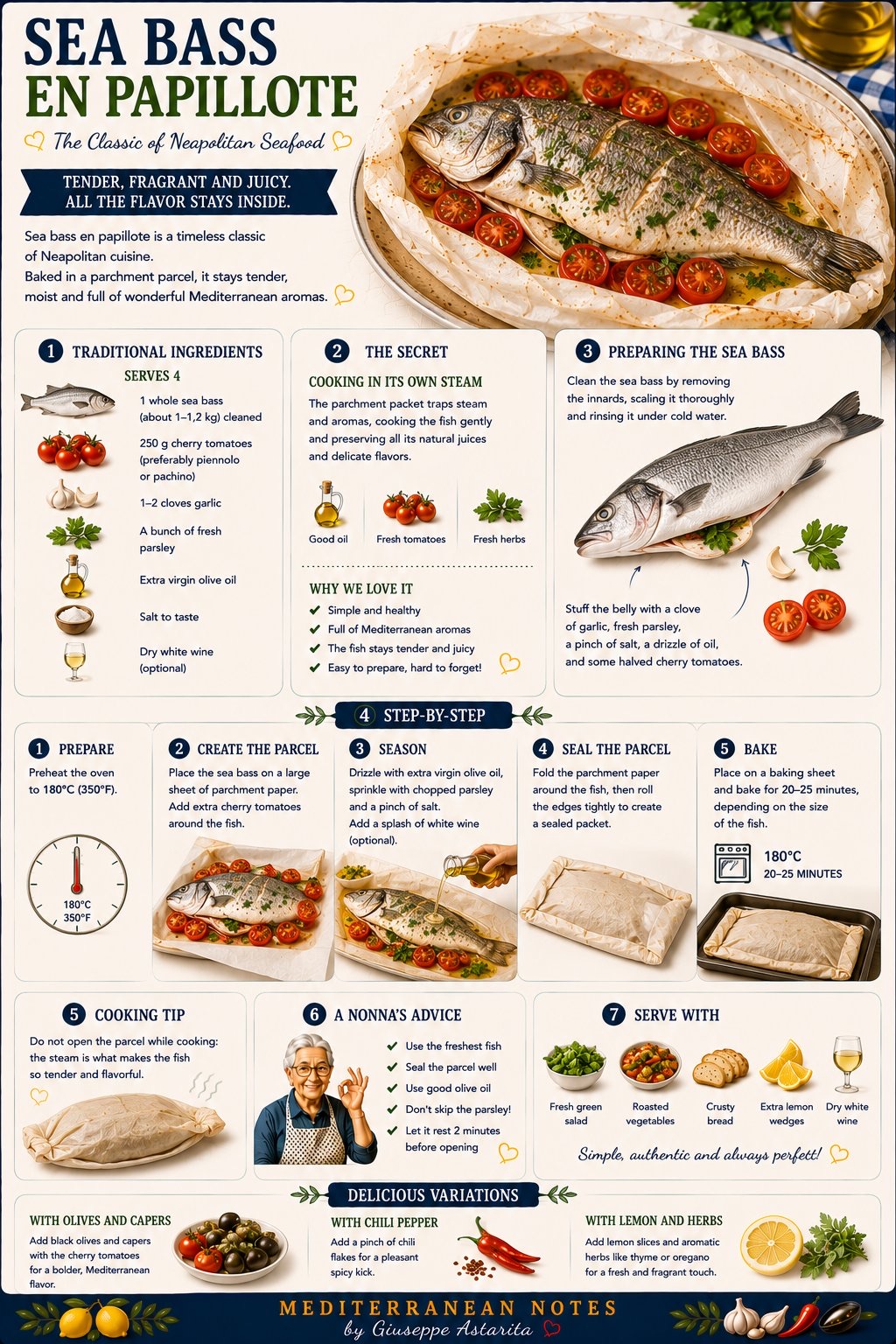 Spigola al cartoccio — infographic by Giuseppe Astarita
