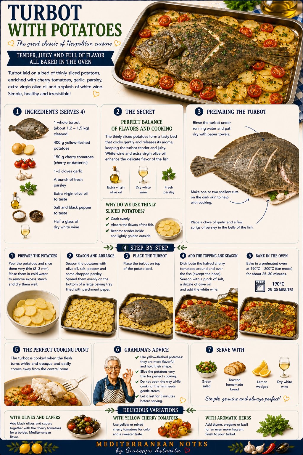 Spigola con patate al forno — infographic by Giuseppe Astarita