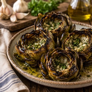 Grilled artichokes on the coals