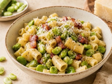 Pasta con fave, guanciale e Pecorino