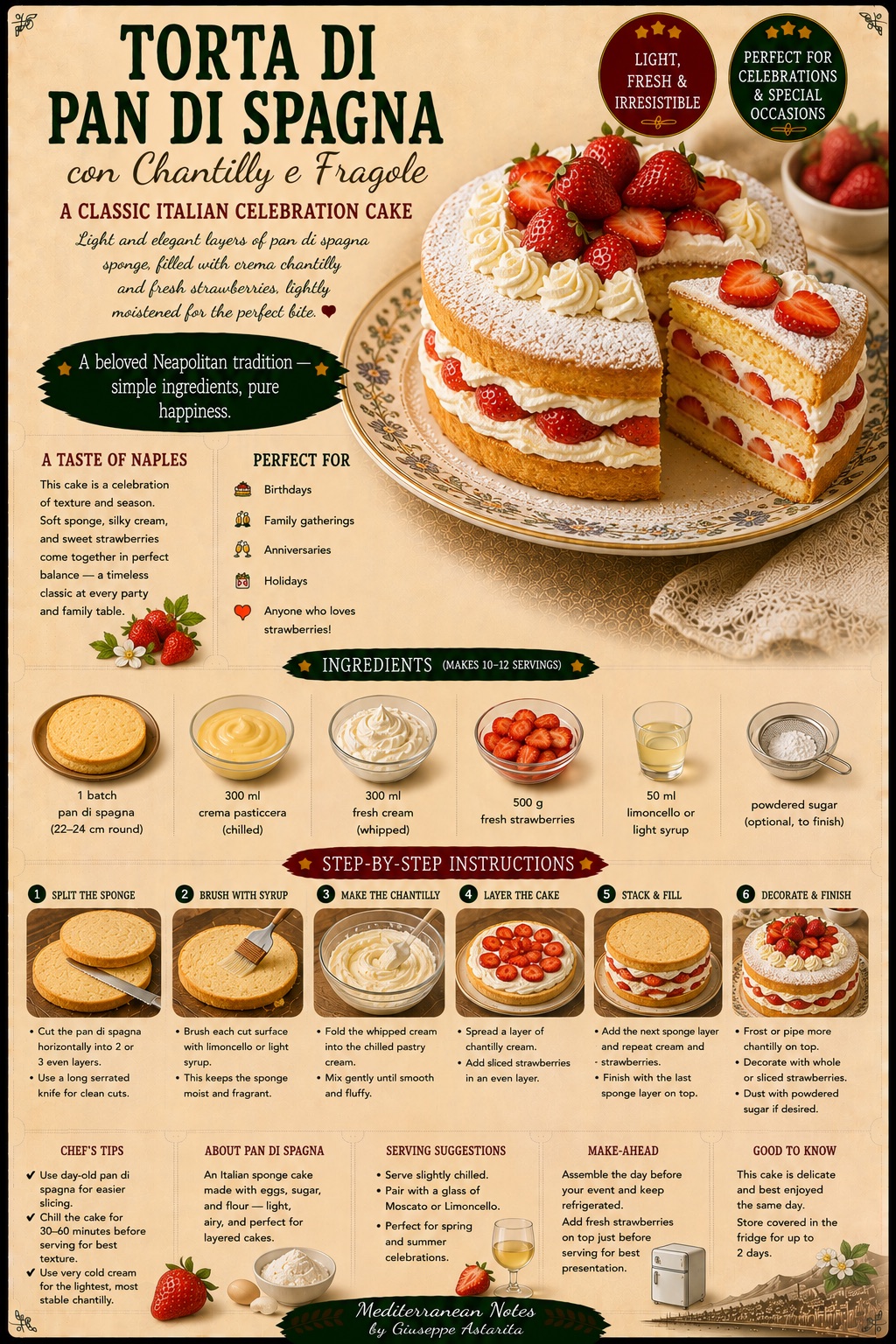 Torta di pan di spagna con chantilly e fragole — infographic by Giuseppe Astarita