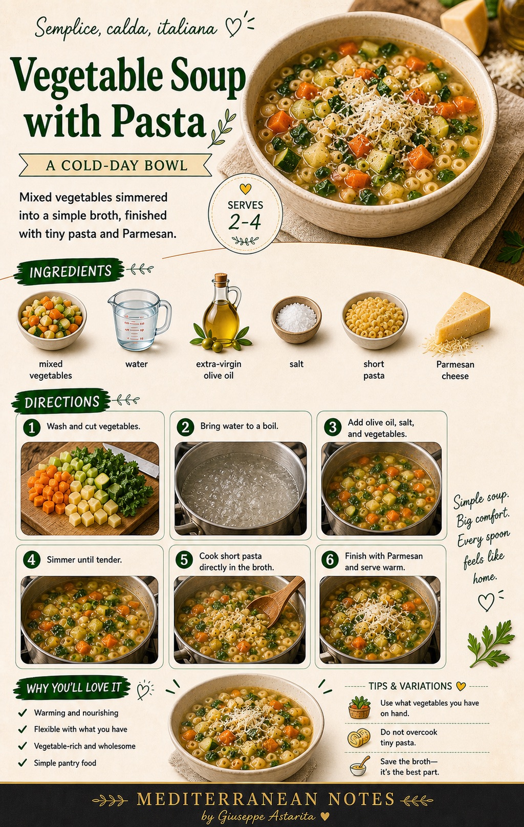 Vegetable soup with pasta infographic