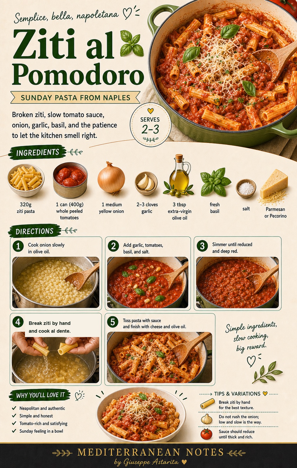 Ziti al pomodoro infographic