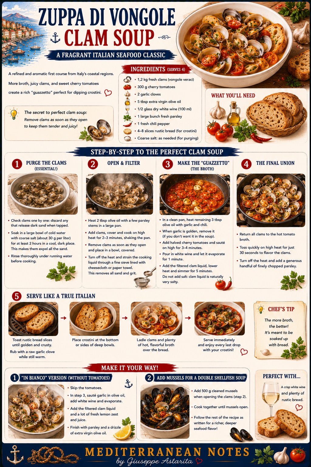 Zuppa di Vongole — clam soup infographic